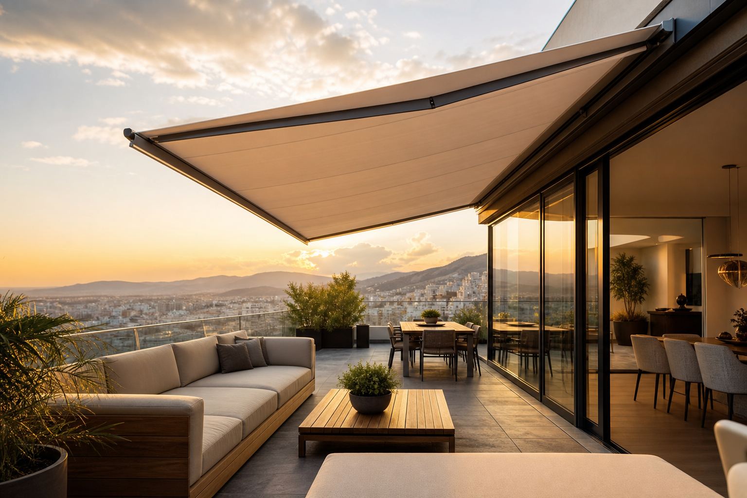 Toldo com caixa de recolhimento invisível: elegância sob medida para coberturas e áreas elevadas