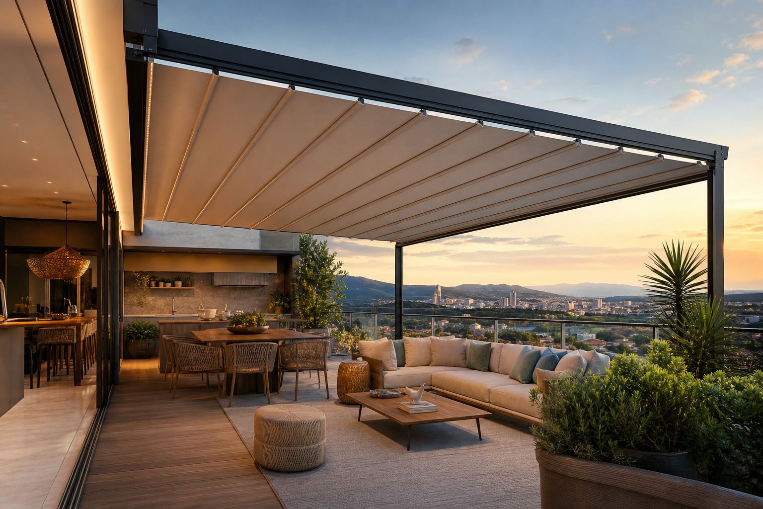 Coberturas retráteis para terraços de luxo: elegância, versatilidade e proteção na medida certa